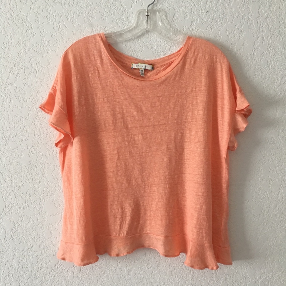 Anthropologie Eri + Ali Linen Top Cross Ruffle Back
